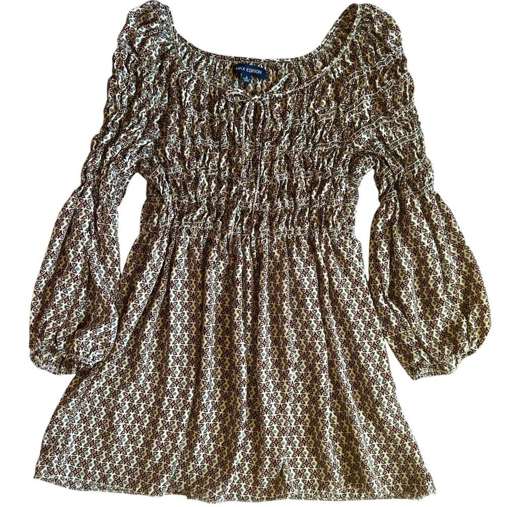 Max Edition Off The Shoulder Boho Print Balloon Sleeve Blouse Sz S Fairy Cottage